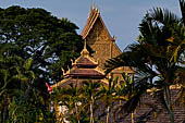 Vientiane, Laos - Pha That Luang, the ornate front faade of the elegant Wat That Luang Neua, behind the walled enclosure of the temple. 